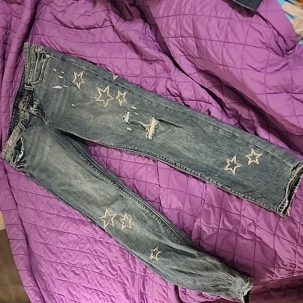 Lucky Brand Stella Skinny Star Embroidered Distressed Jeans